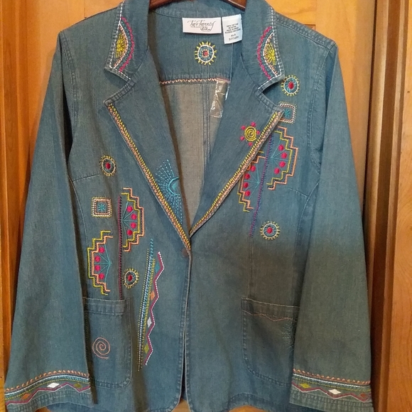 Denuim Jean Embroidered  Jacket Blazer Southwest - Picture 1 of 8